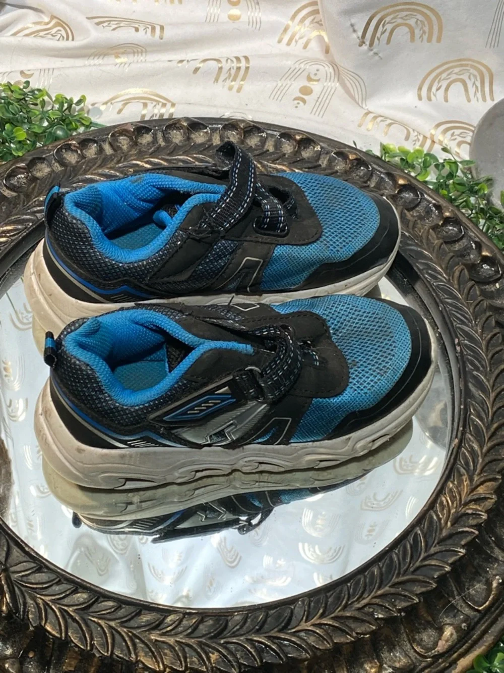Blue and Black Kids Hook-and-Loop Athletic Sneakers